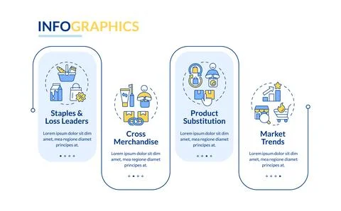 Product assortment optimization blue rectangle infographic template Stock Illustration