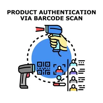 Product authentication process with barcode scanning technology Ilustração Stock