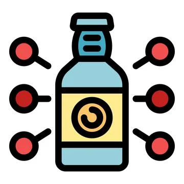 Product benefits shown with connected points and bottle icon Stock Illustration