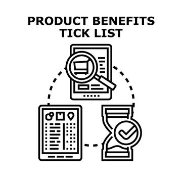 Product benefits tick list checking quality features Stock Illustration