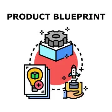Product blueprint developing concept process creating innovation Stock Illustration