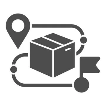 Product box and map pin solid icon, Shipping delivery symbol, Package tracking Stock Illustration