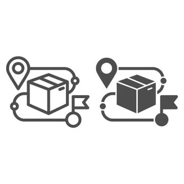 Product box and map pin line and solid icon, Shipping delivery symbol, Package Illustrazione stock