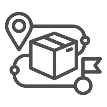 Product box and map pin line icon, Shipping delivery symbol, Package tracking Stock Illustration