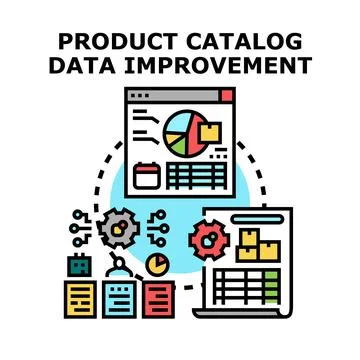 Product catalog data improvement optimizing business management Stock Illustration