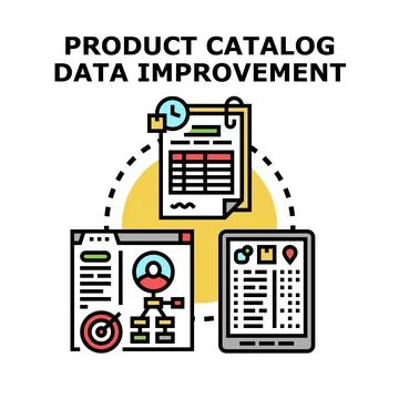 Product catalog data improving process optimization concept Stock Illustration