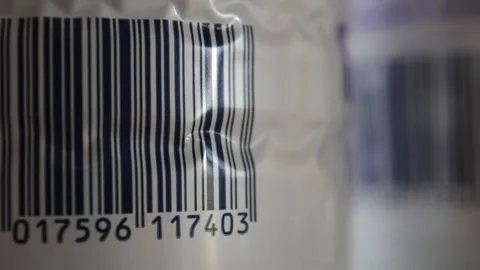 Product commerce barcode symbol technology. bar code focus movement Video stock 172528467