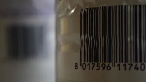 Product commerce barcode symbol technology. bar code focus movement Video stock 172528470
