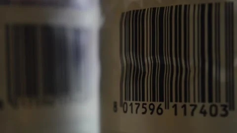 Product commerce barcode symbol technology. bar code focus movement Video stock 172528556