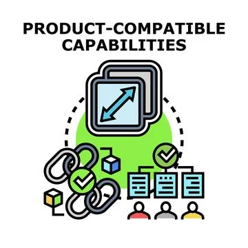 Product compatible capabilities connecting solutions development Stock Illustration