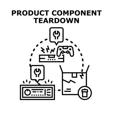 Product component teardown process and disassembling electronics Stock Illustration