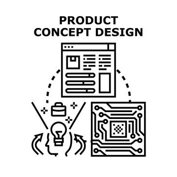 Product concept design creating new ideas development process Stock Illustration