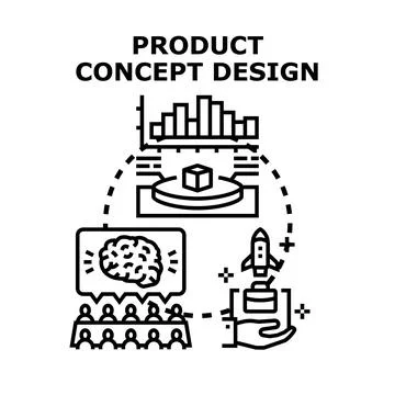 Product concept design process innovation and development meeting Stock Illustration