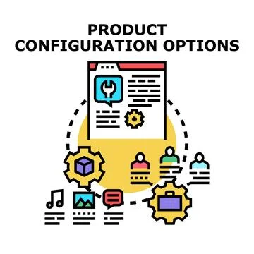 Product configuration options selecting settings and features Stock Illustration