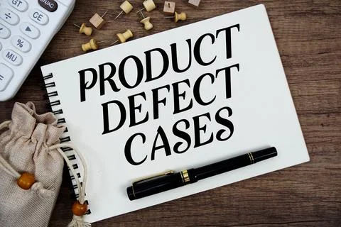 Product Defect Cases text written on notepad with pen, alarm clock, magnify.. Stock Photos