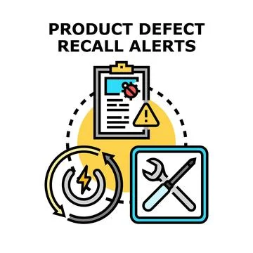 Product defect recall alerts concept illustrating problems Stock Illustration