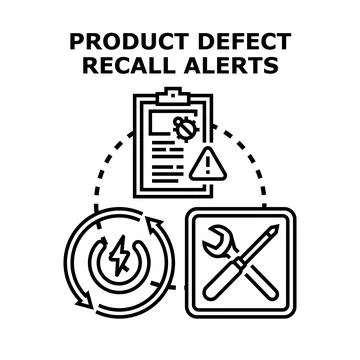 Product defect recall alerts concept illustrating problems Stock Illustration