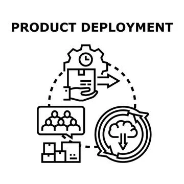 Product deployment process delivering goods to users Stock Illustration