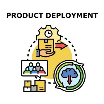 Product deployment process delivering goods to users Stock Illustration
