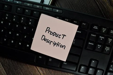 Product Description write on sticky notes isolated on Wooden Table. Busines.. Stock Photos
