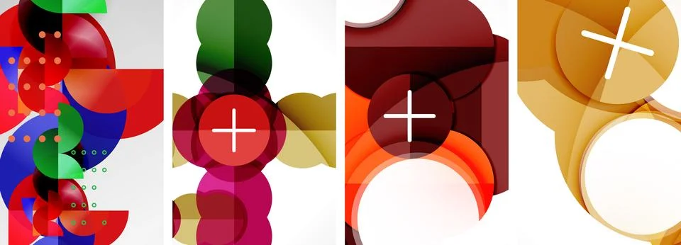 Product design with four colored objects featuring a cross in the center Stock Illustration