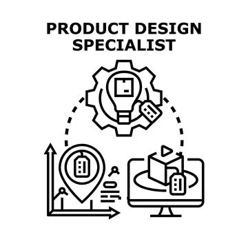 Product design specialist developing marketing strategy process Illustrazione stock