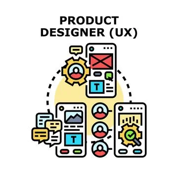 Product designer working on user experience application development 스톡 일러스트