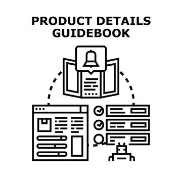 Product details guidebook explaining information workflow overview Stock Illustration