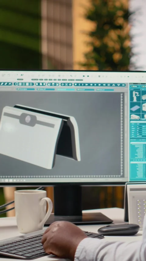 Product developer uses solar cell technology to create green energy based gadget Stock Footage 315475144