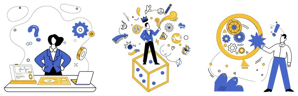 Product development. Create symphony ideas, and let orchestra product devel.. Illustrazione stock
