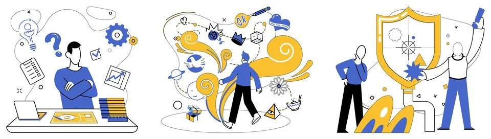 Product development. Evolution is river flowing through landscape product d.. イラスト素材