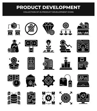 Product Development Icons. 25 Essential Glyph Icons for Business Stock Illustration