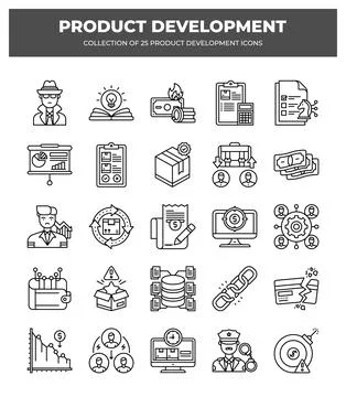Product Development Icons. 25 Essential Line Icons for Business Stock Illustration