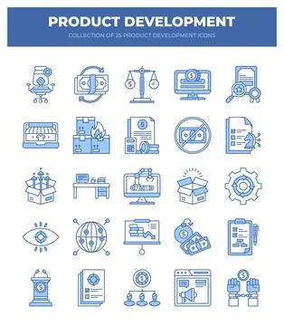 Product Development Icons. 25 Essential Line Icons for Business Illustrazione stock