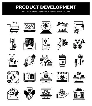 Product Development Icons. 25 Essential Business Icons for Marketing and Fi.. Stock Illustration