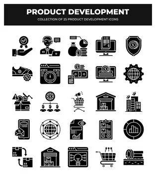 Product Development Icons. 25 Essential Icons for Business Stock Illustration