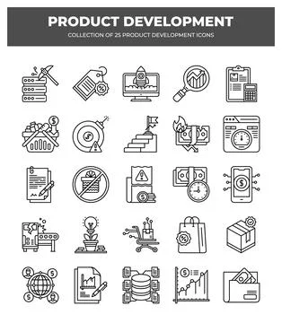 Product Development Icons. 25 Essential Line Icons for Business Stock Illustration