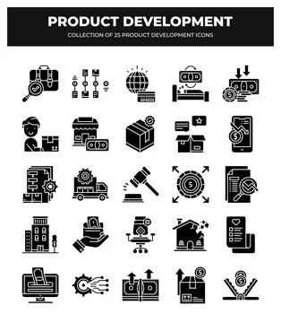 Product Development Icons. 25 Essential Icons for Business Growth Stock Illustration