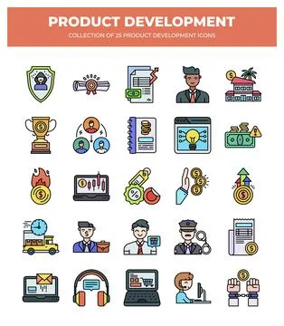 Product Development Icons. 25 Essential Business and Management Icons Stock Illustration