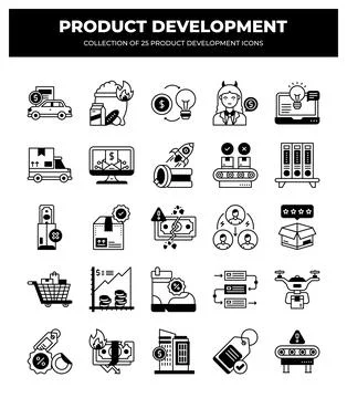 Product Development Icons. 25 Essential Icons for Business Illustrazione stock