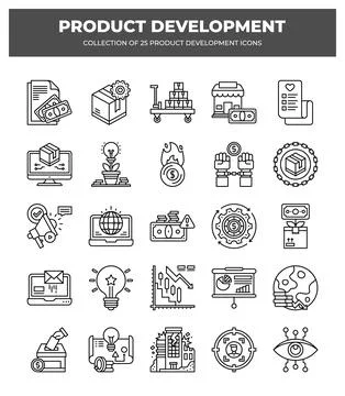 Product Development Icons. 25 Essential Line Icons for Business Stock Illustration