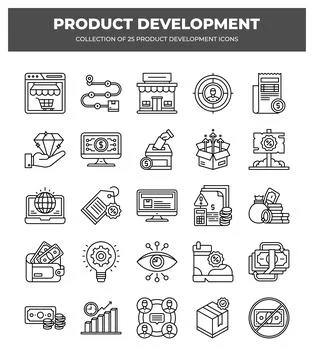 Product Development Icons. 25 Essential Line Icons for Business Stock Illustration
