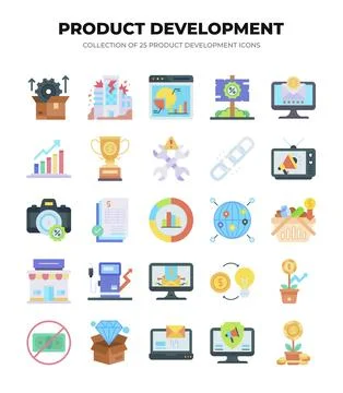 Product Development Icons. 25 Flat Design Graphics for Business Illustrazione stock