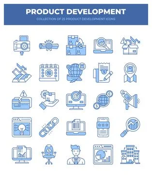 Product Development Icons. A Collection of 25 Essential Business Icons Illustrazione stock