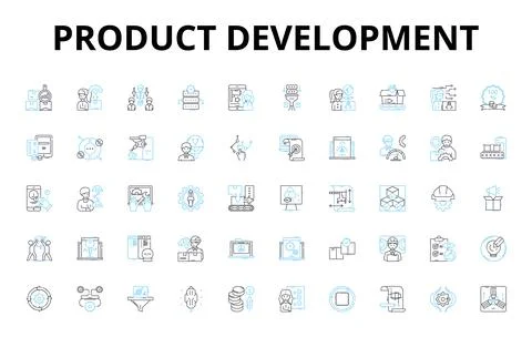 Product development linear icons set. Innovation, Prototyping, Testing Illustrazione stock