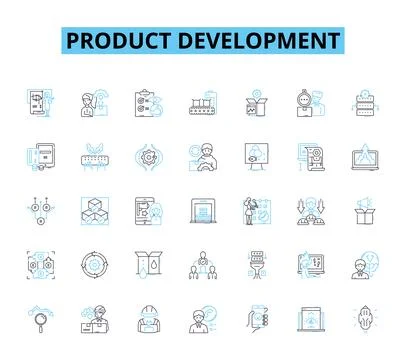 Product development linear icons set. Innovation, Prototyping, Testing Illustrazione stock
