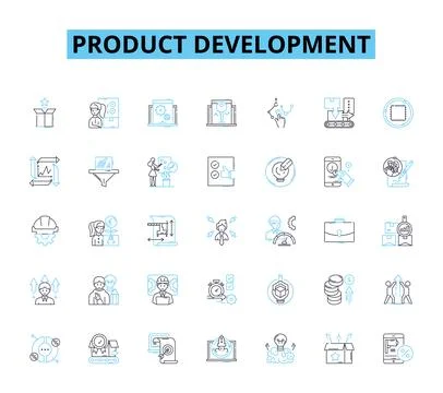Product development linear icons set. Innovation, Prototyping, Testing Illustrazione stock