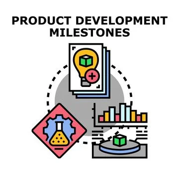 Product development milestones management strategy planning creative process Illustrazione stock