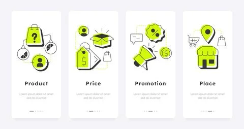 Product development mobile app onboarding screens Stock Illustration