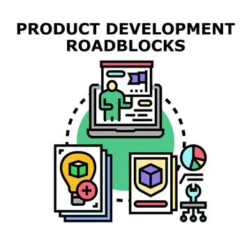 Product development process analyzing progress and challenges Stock Illustration